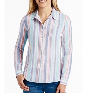 LL Bean Premium Striped Washable Linen Tunic Button Up Shirt‎ Size XL